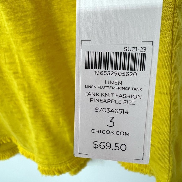 NEW NWT MSRP $70 Chicos Sz 3 XL 100% Linen Yellow Tank Top Blouse Shirt Top - Picture 3 of 5
